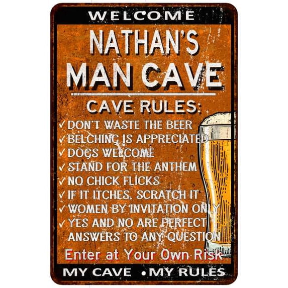 NATHAN'S Man Cave Rules Rusty Sign Garage Decor 8x12 108120051331