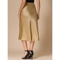 thumbnail image 3 of Unique Bargains Women's Silk Elastic High Waist Midi Skirts M Light Brown, 3 of 6