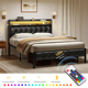 thumbnail image 3 of Cama King con cabecero de almacenamiento, luces LED, plataforma de metal, 3 of 5