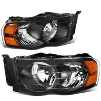 DNA Motoring For 02-05 Dodge Ram 1500 2500 3500 Black Amber Euro Crystal Headlight Pair
