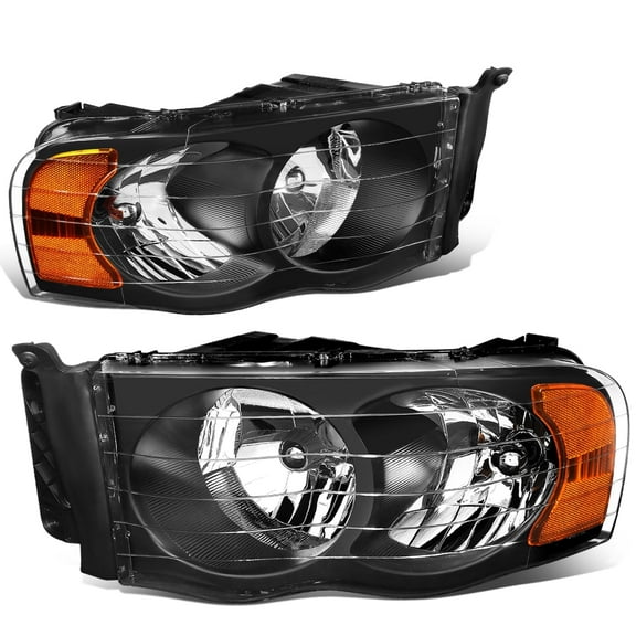 DNA Motoring For 02-05 Dodge Ram 1500 2500 3500 Black Amber Euro Crystal Headlight Pair