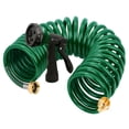 thumbnail image 1 of Automan Coil Manguera de jardín Manguera de agua rizada Eva de 25 pies con conectores de latón Manguera de agua de jardín con retroceso Incluye rociador de 7 funciones Manguera de bobina de jardín ret, 1 of 7