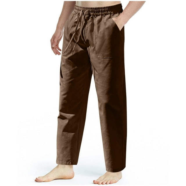 Pantalones largos para hombre, lisos, informales, con múltiples bolsillos, para exteriores, con cintura elástica, largos