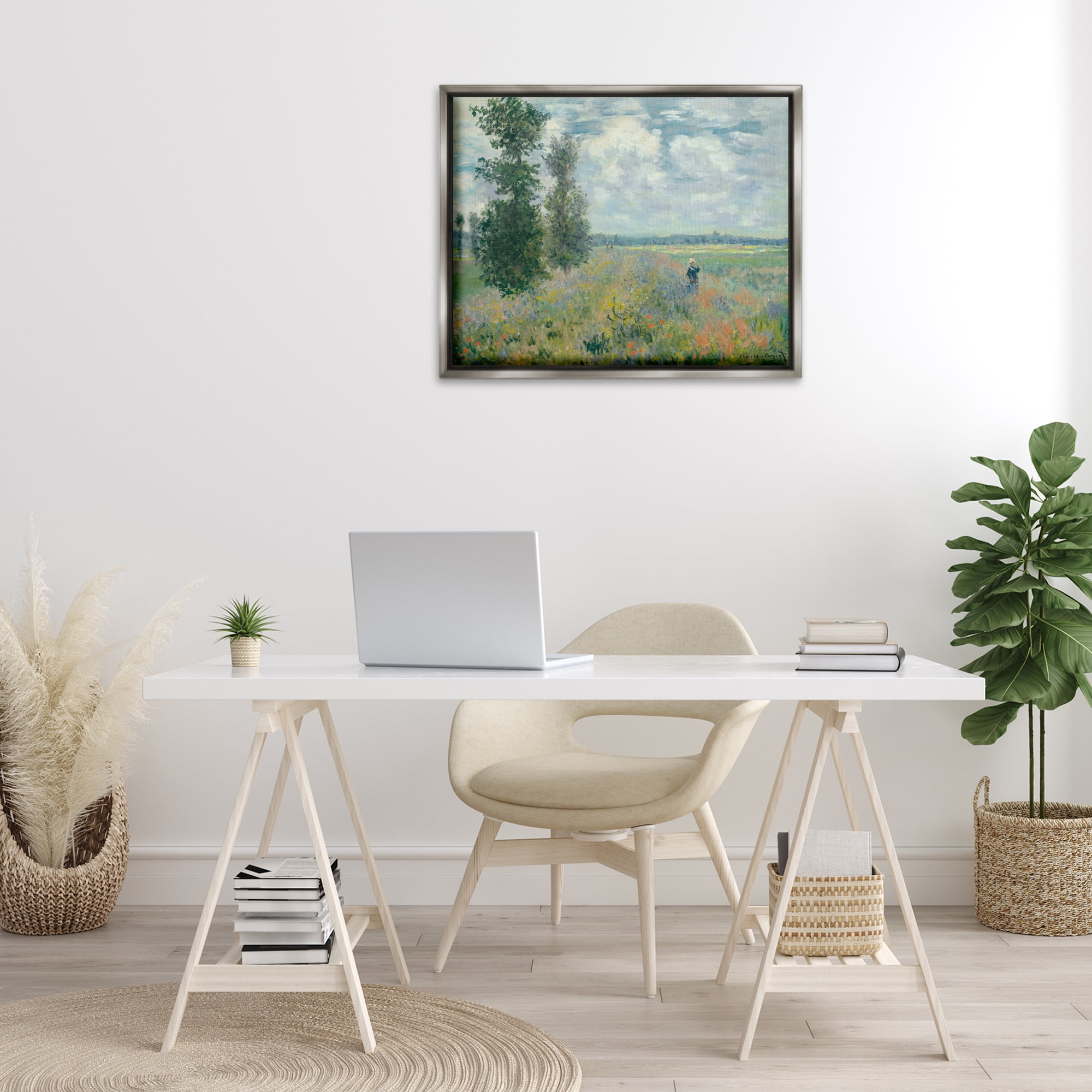 Stupell Industries Classic Poppy Field Near Argenteuil Landscape & Nature Painting Gray Floater Framed Canvas Art Print Wall Art, 31 x 25