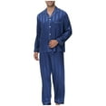 thumbnail image 2 of RYDCOT Couples Matching Pajamas Silk Long Sleeve Sleepwear Satin Soft Button Down Loungewear Pjs Set Navy, 2 of 4