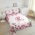 thumbnail image 3 of Floral Initial Letter R Comforter Sets King,Valentine's Day Bedding Set,ABC's Butterfly Honeybee Down Comforter,Princess Bow Reversible Bed Set with 2 Pillowcases Soft, 3 of 6