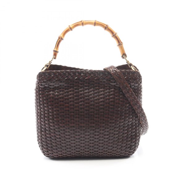 Pre-Owned Gucci Bamboo 2-Way Handbag, Leather, Women's, Brown, 00101661638