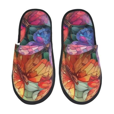 

Tideii Colorful Butterfly Cluster for Home Indoor Cotton Slippers Autumn and Winter EVA Plush Slippers Household Supplies Unisex-Large
