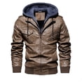 thumbnail image 4 of Chaqueta de cuero de otoño e invierno para hombre de estilo europeo y americano Chaqueta de cuero con capucha de cuero sintético para hombre, 4 of 6