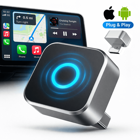 Wireless CarPlay Adapter, 2-in-1 Apple CarPlay and Android Auto Adapter, Convert Wired to Wireless, Plug and Play for iOS 10  & Android 10 , Black