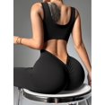 thumbnail image 3 of Women's Seamless Bodycon Workout Jumpsuit, Built-in Bra U Neck Stretch Yoga Sports Outfit Black S, 3 of 6