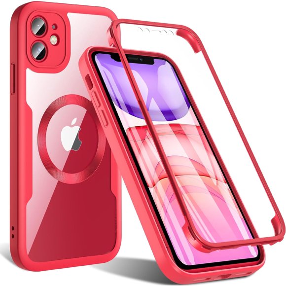 Funda magnética BESINPO para iPhone 11 con protector de pantalla integrado, compatible con MagSafe, 360 grados, antigolpes, color rojo
