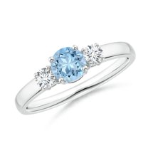 ANGARA Natural Classic Aquamarine and Diamond Three Stone Engagement Ring in 925 Sterling Silver for Women (Size-5mm) | March Birthstone, Anniversary, Jewelry Gift for Women | Natural Aquamarine Ring
