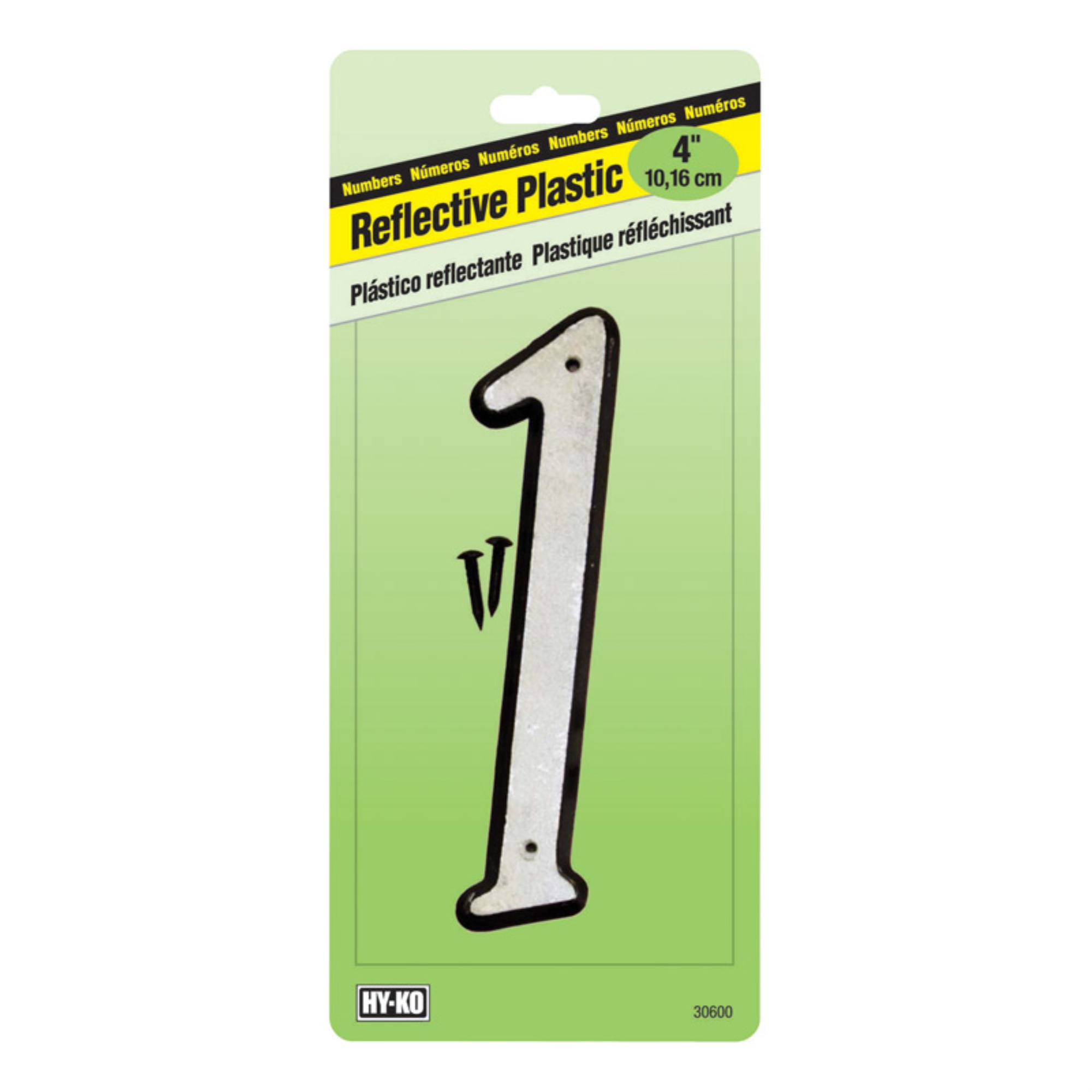 Hy-Ko 3.5 Inch Reflective Aluminum House Numbers - Choose Your Digit (0-9) With Nails
