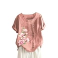 thumbnail image 2 of up to 60% off Gifts Usmixi Shirts for Women Vintage Floral Button Down Plus Size Cotton Linen Tee Tops Summer Trendy Flowers Print Short Sleeve Crewneck Ladies Blouses Pink s, 2 of 6