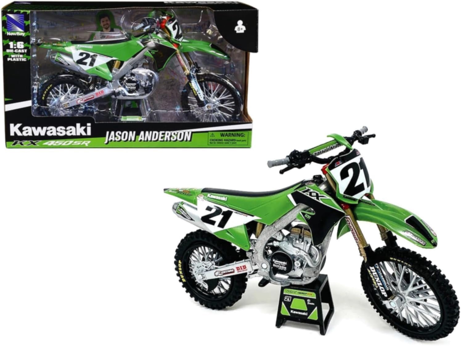 NewRay Kawasaki KX450SR Dirt Bike Motorcycle, 1/6, #21 Jason Anderson