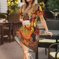 thumbnail image 3 of Fotbe Bouquet d'Automne Citrouille pour l'Action de Grâce Robe Décontractée Mode Femme Manches Courtes Robe Maxi Robe T-Shirt Rayée Longue à Blocs de Couleur, 3 of 6