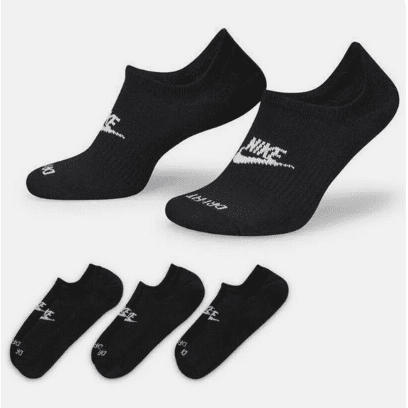 Nike Everyday Plus 3 Pack Men Black Footie Socks DN3314 010 Dri-Fit Size L 8-12