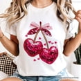 thumbnail image 2 of Sequin Pink Cherry Heart Valentine T-Shirt, Mood for Love Coquette Tee, 2 of 6