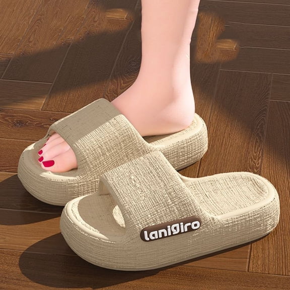 Viluyesy Womens Slides Slippers, Anti-Slip Comfort Thick Sole Indoor Outdoor Shower Bathroom Cloud Slide Sandals Beige