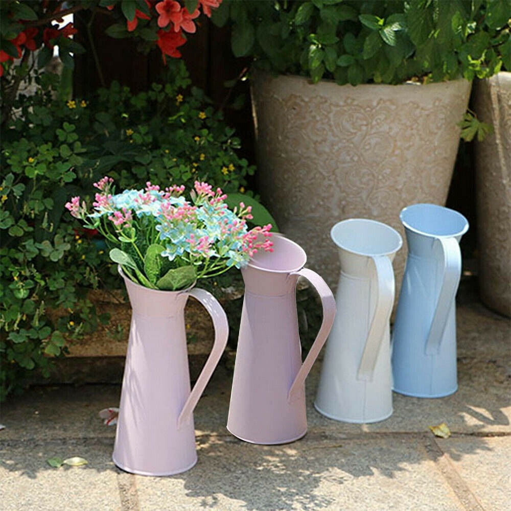 Decorative Pink Metal Jug Vintage Garden Planter Pot Wedding Vase Pitcher Decor