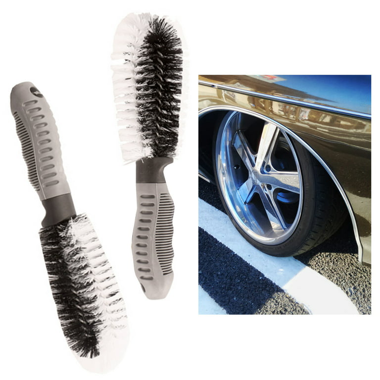 Dollar Empire 2 PC Car Wheel Tire Rim Scrub Brush Washing Cleaner Vehicle Cleaning Tool Auto, Gray