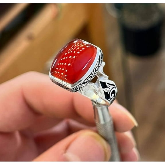 Maa Karni Natural 7.50 Carat Brown Chalcedony/ Sulemani Hakik aqeeq Gemstone Solid 925 Sterling Silver Ring for Mens & Womens