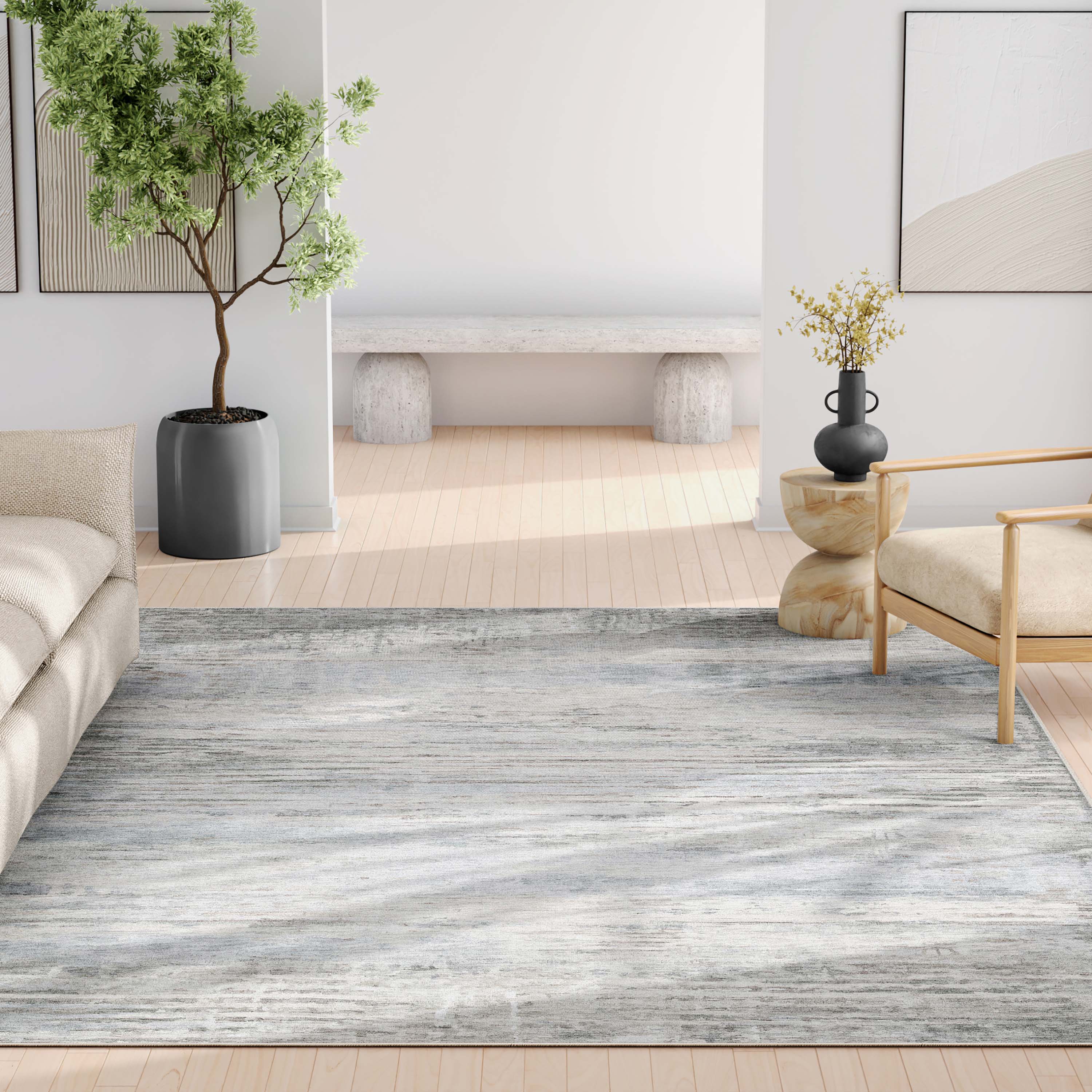 Well Woven Abstract Havana Modern Geometric Lines Flat-Weave Beige Blue 7'7" x 9'10" Area Rug