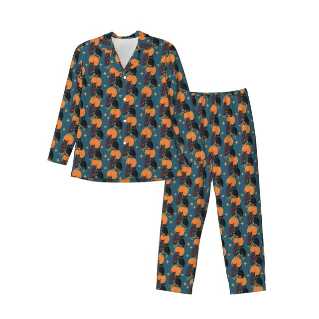 Balery Owls In Cartoon Style Pijama para Hombre de Dos Piezas con Manga Larga, Conjunto de Dormir y Descanso Suave con Bolsillos-XX-Large
