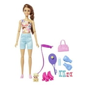 Barbie Self-Care Posable Doll, Brunette Workout Doll with Pet Puppy, Roller Skates and Accessories