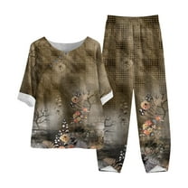 Tbopshirt Women's 2 Piece Outfits Women's Summer Suit Fashion Short Sleeve Solid Color Trousers Casual Two-Piece Suit Wide Leg Pants