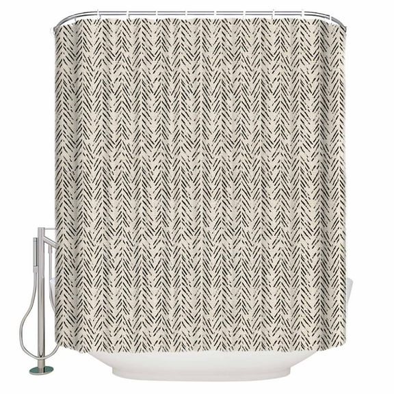 Small Stall Shower Curtain 36x78 Inch Narrow Half Size Beige Black Striped Bath Curtains Bathroom Decor Abstract Modern Art Irregular Stripe Waterproof Fabric Shower Curtain Set with Hooks 36 Inch