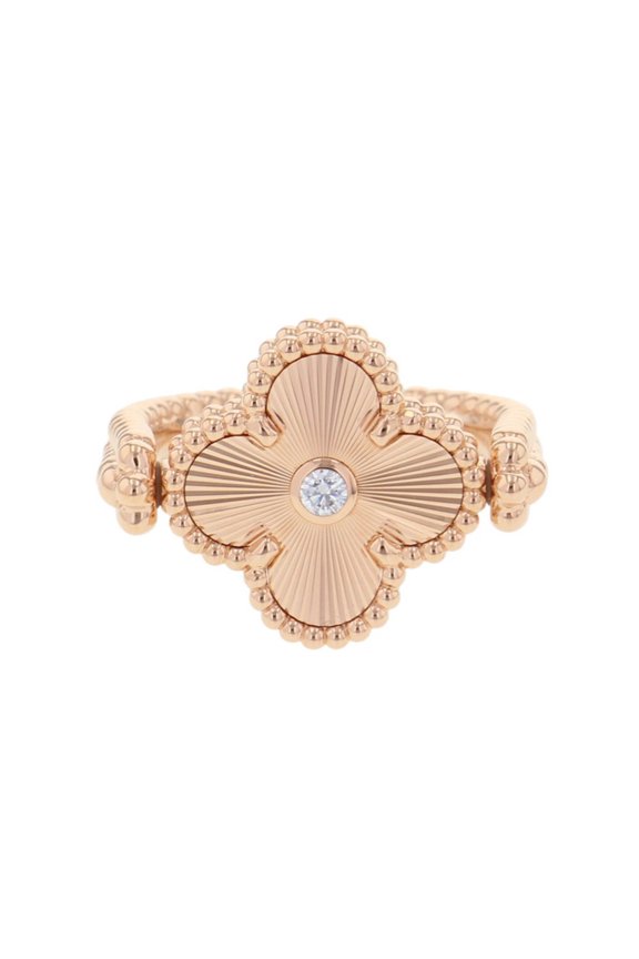 Pre-Owned Van Cleef & Arpels Alhambra Reversible Ring with Carnelian and One Diamond (0.04ct),...