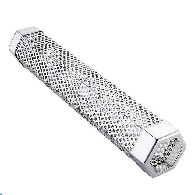 Ahumador de tubo de pellets de madera perforado de acero inoxidable, perfecto para cualquier parrilla eléctrica, de gas o de carbón (1 unidad, plateado)
