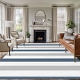 thumbnail image 2 of Blue Gray Striped Large Area Rugs for Bedroom Living Room, Soft Non Slip Carpet Bedside Rug, Farmhouse Stripe Art Rectangular Floor Cover Kitchen Accent Rug 5'x7' for Dining Room/Office, 2 of 9