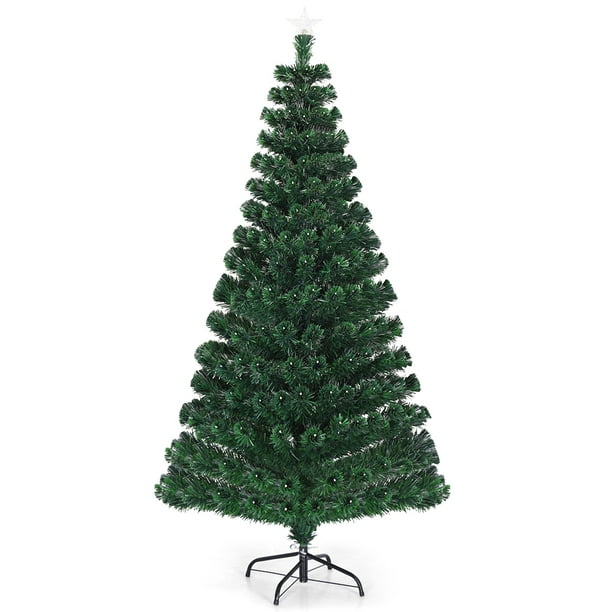 Costway 5'Pre-Lit Christmas Tree Fiber Optic 180 LED Lights Top
