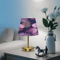 thumbnail image 6 of Tapered Desk Lamp with Antique Brass Base Table Lamps Dimmable LED Bulb Button Switch Night Light Pink and Purple Palm Leaves Small, 6 of 8