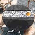 thumbnail image 2 of Black Morocco Round Tablecloth, Fitted Table Cover with Elastic for 36"-44" Round Tables, Grey Striped Middle Century Patterned Table Cloth Outdoor Indoor Dinning Party Waterproof Tablecloths, 2 of 7
