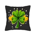 thumbnail image 4 of Set of 2 18x18in Throw Pillow Covers - Black Background with Vibrant Green Four - Leaf Print Yellow Hearts Festive Design, 4 of 8