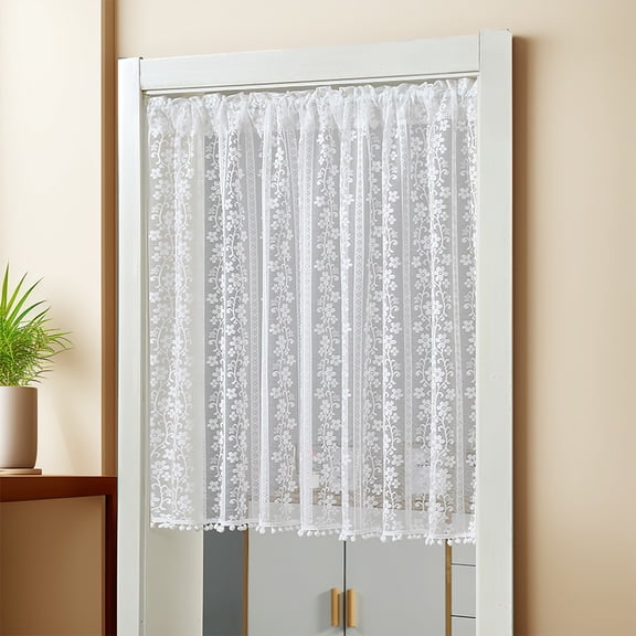 Emdiqzs Short Lace Curtains, Fringed Window Valance, Home Decor for Small Windows, White