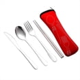 thumbnail image 1 of Juego de 4 Piezas de Vajilla Portátil de Acero Inoxidable, Cuchara, Tenedor, Cuchillo para Carne, Cubiertos de Viaje, Vajilla con Bolsa Roja, 1 of 7