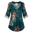thumbnail image 3 of Smilepp Chemisier Femme Col en V Manches Longues Imprimé Floral Décontracté, m, Vert Foncé, 3 of 9