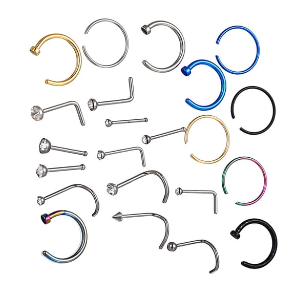 22PCS Nose Rings Set, Stainless Steel C Shape L Shape Corkscrew Hoop Nose Jewelry, 20g Mixed Nose Studs for Women, Gold Tone Nose Piercing Kit with Nose Hoops and Nose Screws