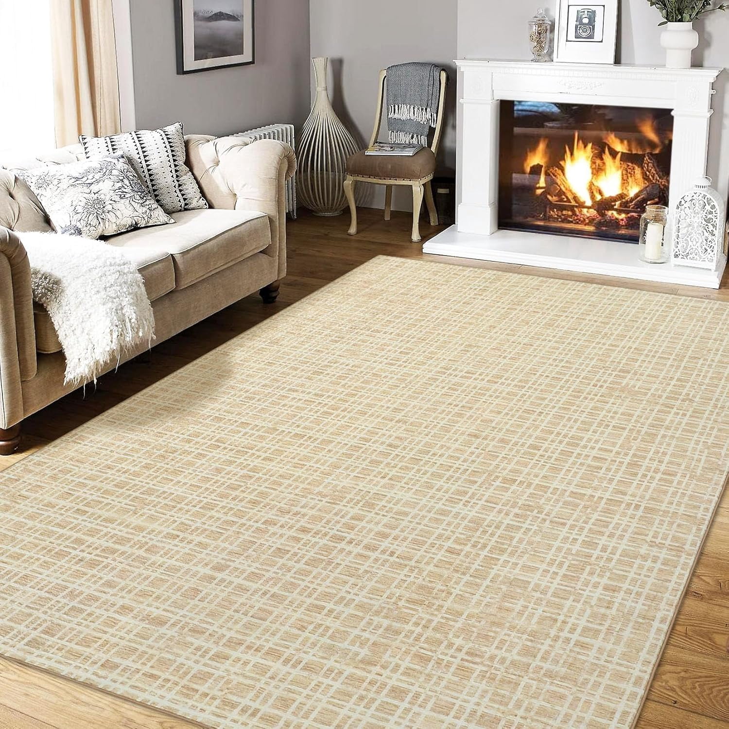 Memoryfield Washable Checkered Area Rugs 4' x 6', Throw Carpet for Bedroom Living Room Entrance Laundry Bathroom Plaid Modern Farmhouse Rug, Yellow