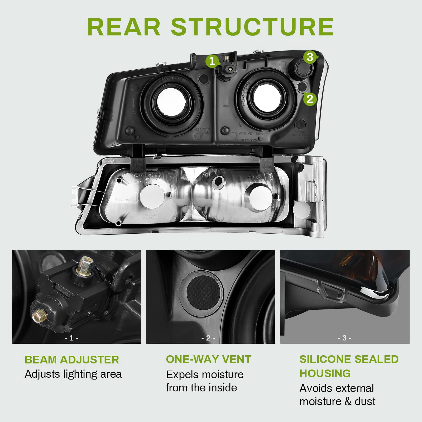 RVNI For 2003-2006 Chevy Silverado Avalance 1500 2500 3500 Smoke Headlights Assembly