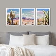 thumbnail image 3 of PixonSign Framed Canvas Print Wall Art Set - Pastel Vibrant Southwest Desert Landscape Art - Set of 3 Nature Cactus Mountain Range Wall Décor for Living Room, Bedroom - 11"x14" Panels White, 3 of 5