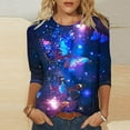 thumbnail image 2 of ZQGJB Cute Butterfly Print Shirts for Women Dressy Casual 3/4 Lenght Sleeve Round Neck Graphic T-Shitrs Top Loose Fit Comfy Tunic Tees Blouse Multicolor#12 XXL, 2 of 6