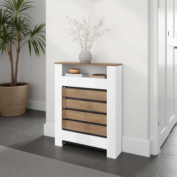 DEPOT E-SHOP Parma Radiator Cover Cabinet, 1 Shelf, White / Walnut
