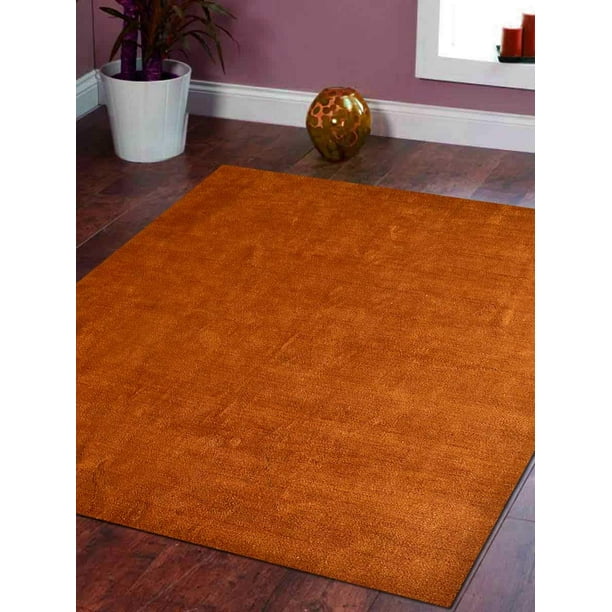 Rugsotic Carpets Hand Knotted Silk 10'x10' Square Area Rug Solid Orange