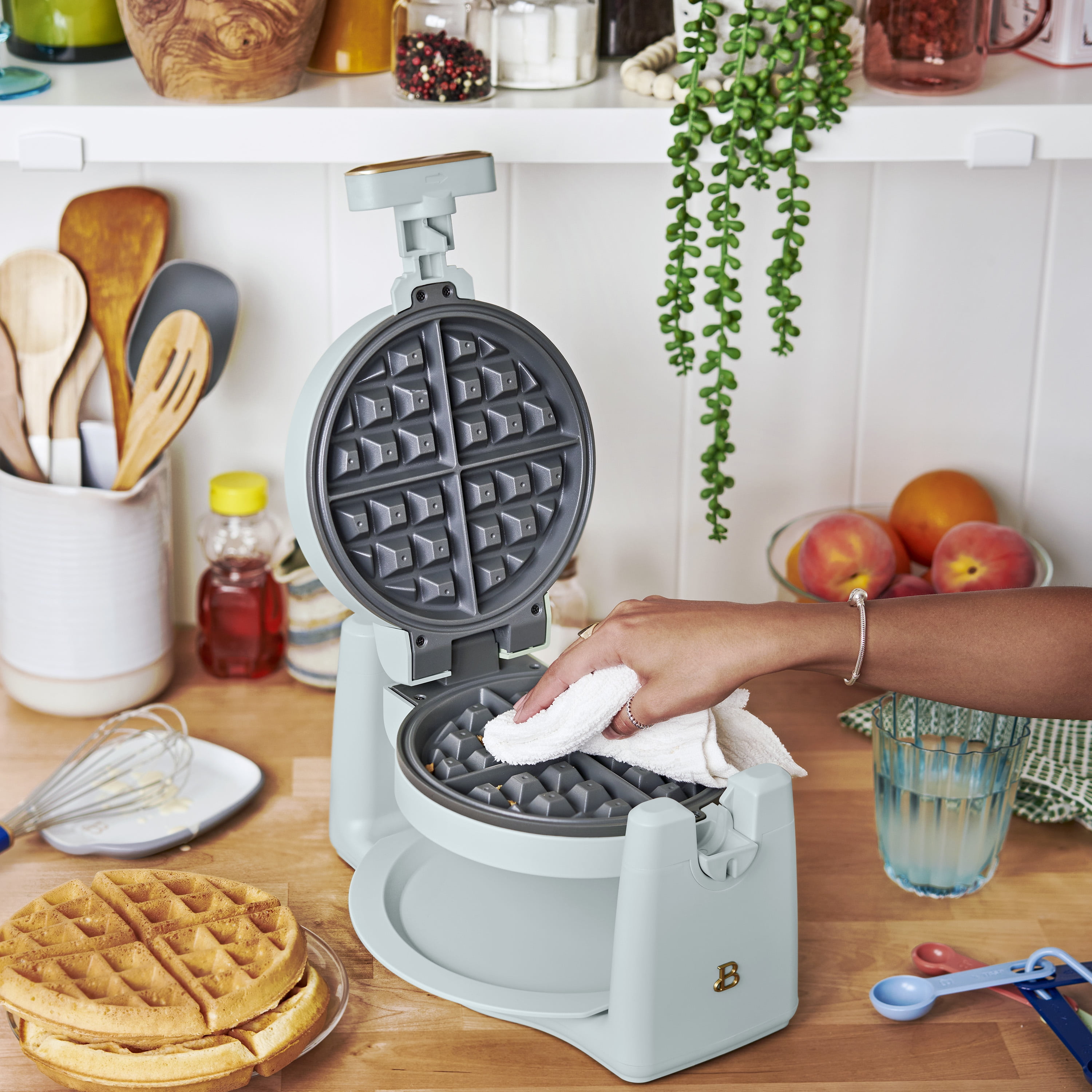 Beautiful Rotating Belgian Waffle Maker, Hydrangea by Drew Barrymore